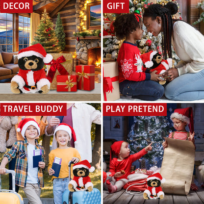 BIG EYE PLUSH - BLACK BEAR WITH SANTA DRESS UP