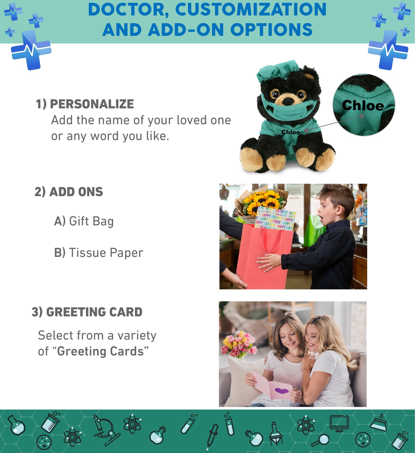 BIG EYE PLUSH - BLACK BEAR WITH DOCTOR DRESS UP