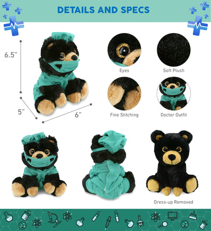 BIG EYE PLUSH - BLACK BEAR WITH DOCTOR DRESS UP