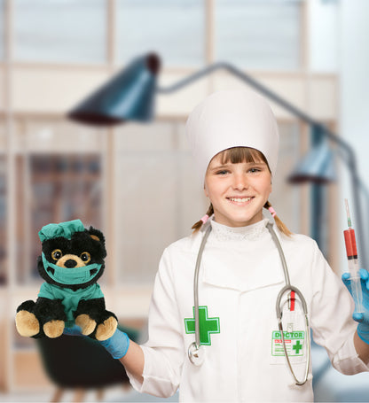 BIG EYE PLUSH - BLACK BEAR WITH DOCTOR DRESS UP
