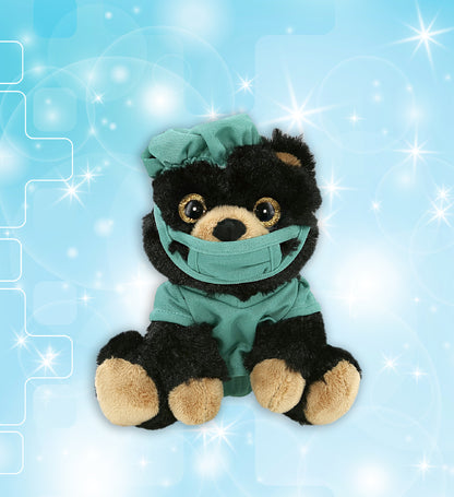 BIG EYE PLUSH - BLACK BEAR WITH DOCTOR DRESS UP