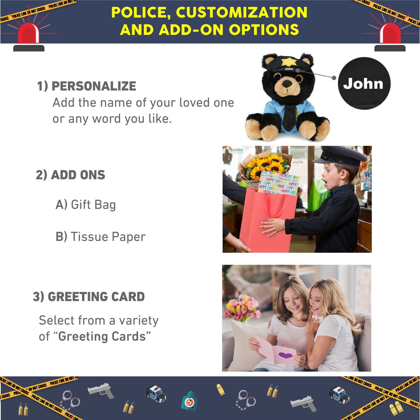 BIG EYE PLUSH - BLACK BEAR WITH POLICE DRESS UP