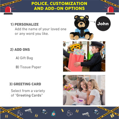 BIG EYE PLUSH - BLACK BEAR WITH POLICE DRESS UP