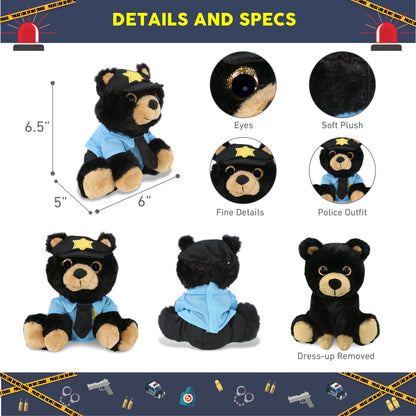 BIG EYE PLUSH - BLACK BEAR WITH POLICE DRESS UP