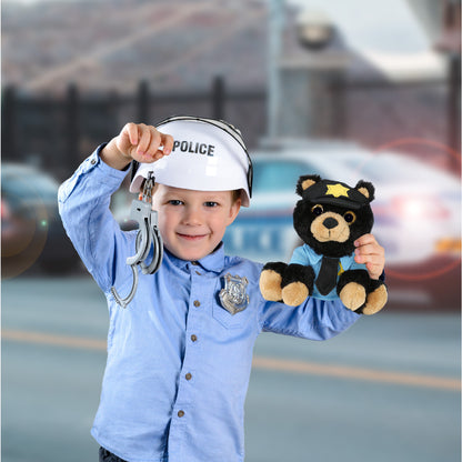 BIG EYE PLUSH - BLACK BEAR WITH POLICE DRESS UP