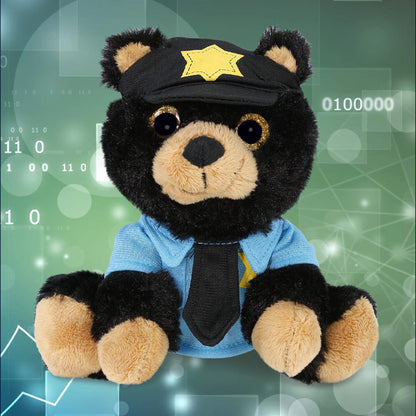 BIG EYE PLUSH - BLACK BEAR WITH POLICE DRESS UP