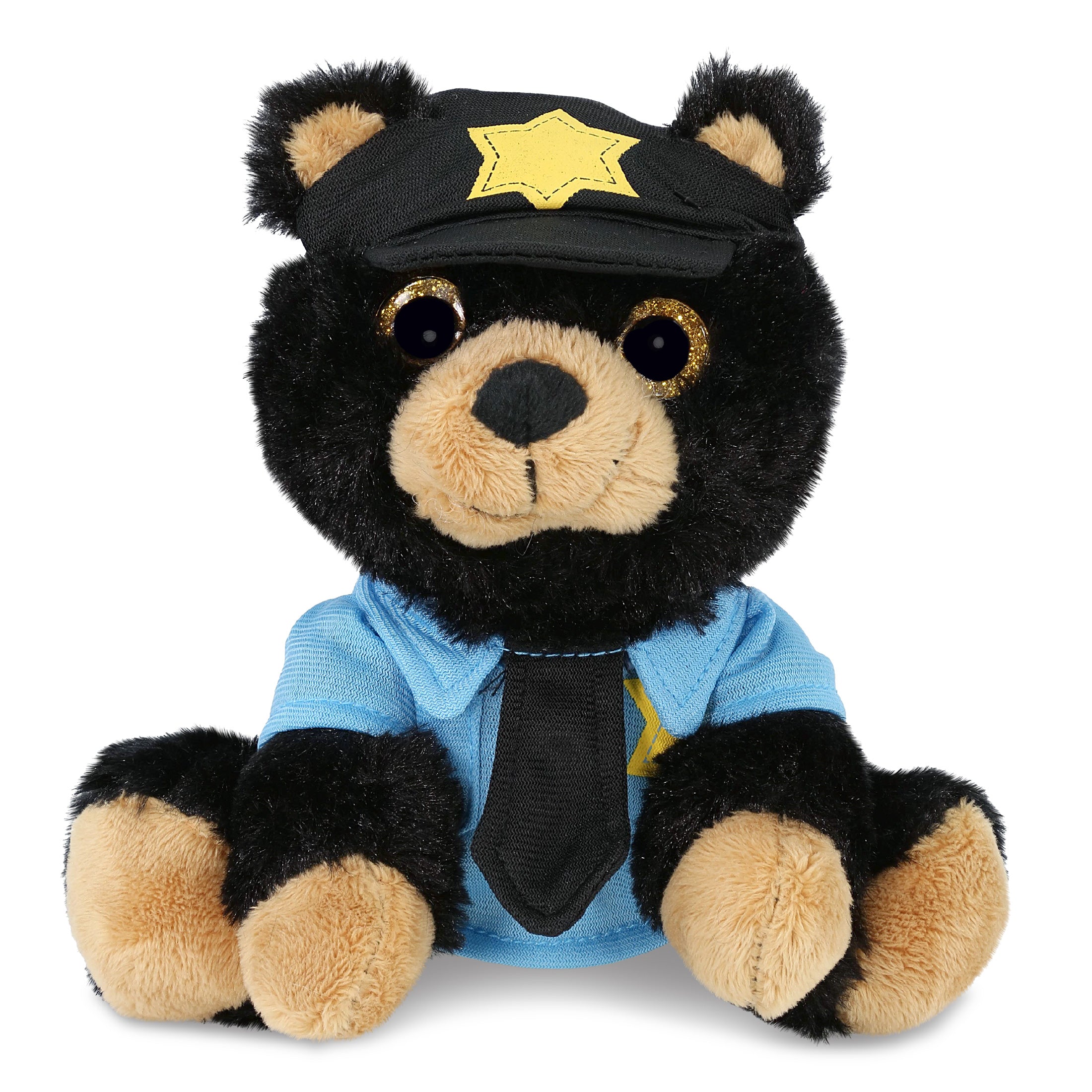BIG EYE PLUSH - BLACK BEAR WITH POLICE DRESS UP