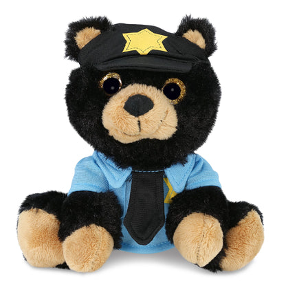 BIG EYE PLUSH - BLACK BEAR WITH POLICE DRESS UP