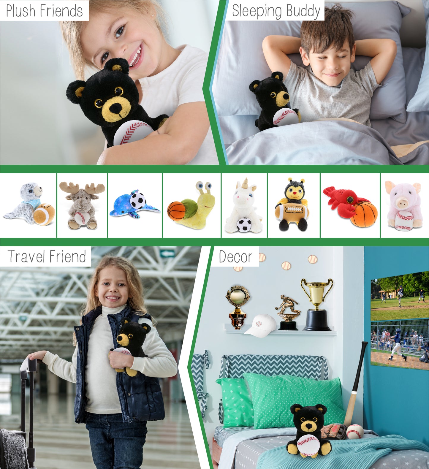 BIG EYE PLUSH - BLACK BEAR WITH BASEBALL PLUSH