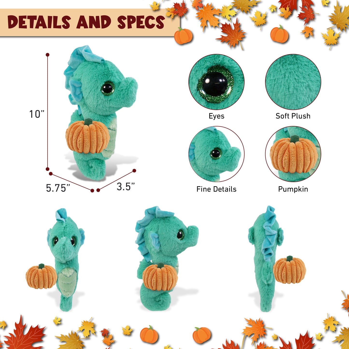 BIG EYE PLUSH - SEAHORSE WITH PUMPKIN PLUSH