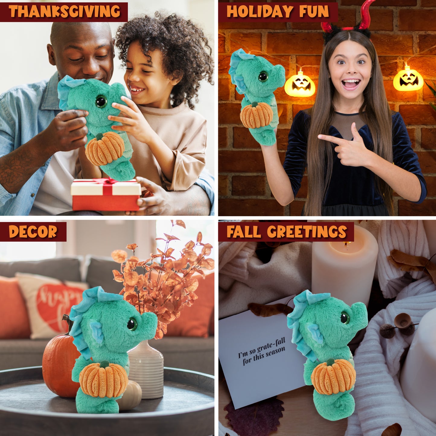 BIG EYE PLUSH - SEAHORSE WITH PUMPKIN PLUSH