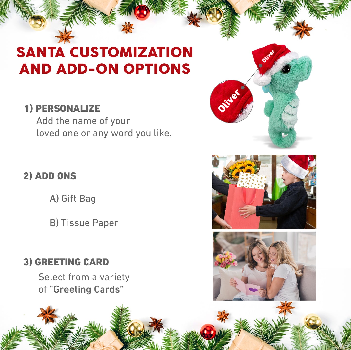 BIG EYE PLUSH - SEAHORSE WITH SANTA DRESS UP