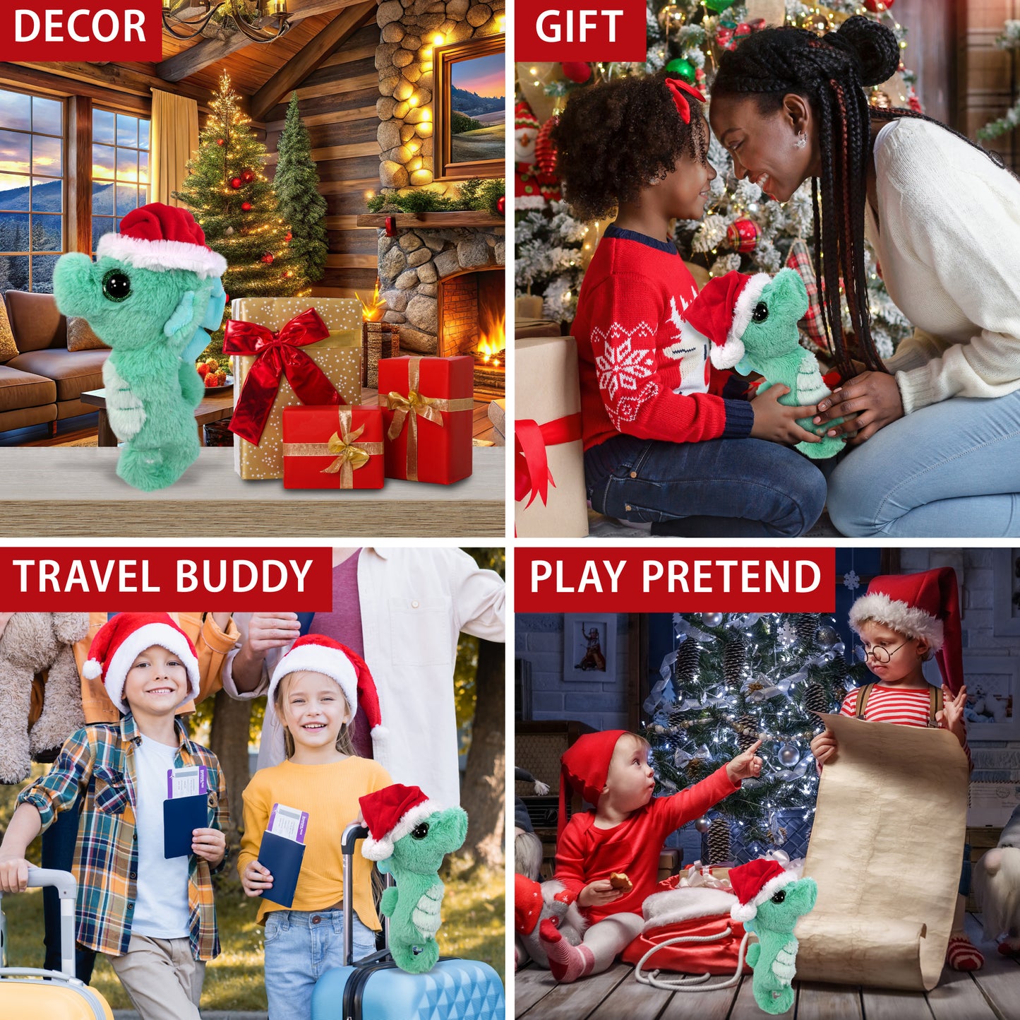 BIG EYE PLUSH - SEAHORSE WITH SANTA DRESS UP