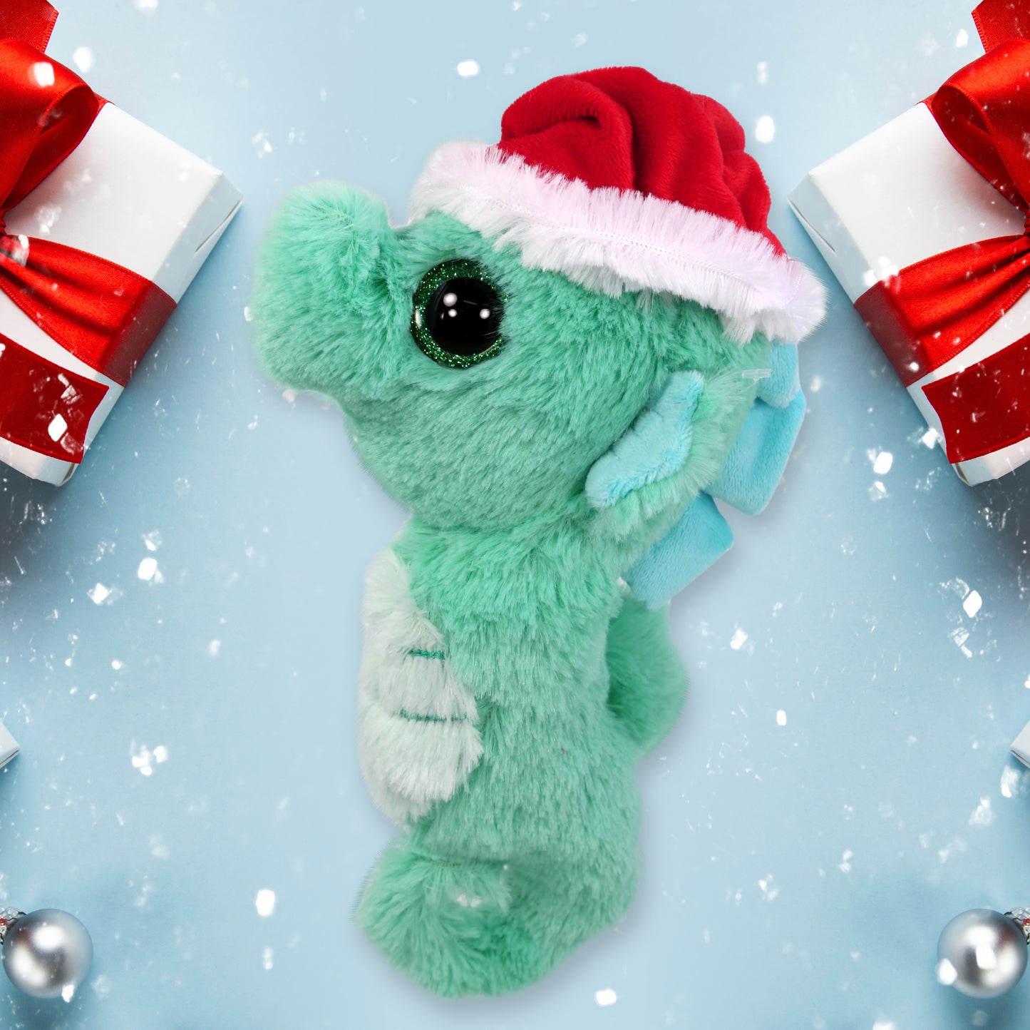 BIG EYE PLUSH - SEAHORSE WITH SANTA DRESS UP
