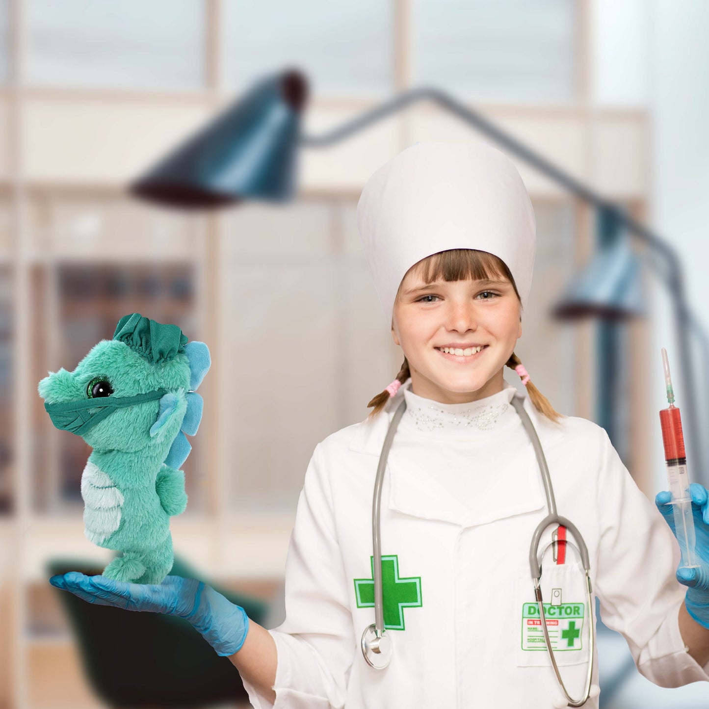 BIG EYE PLUSH - SEAHORSE WITH DOCTOR DRESS UP