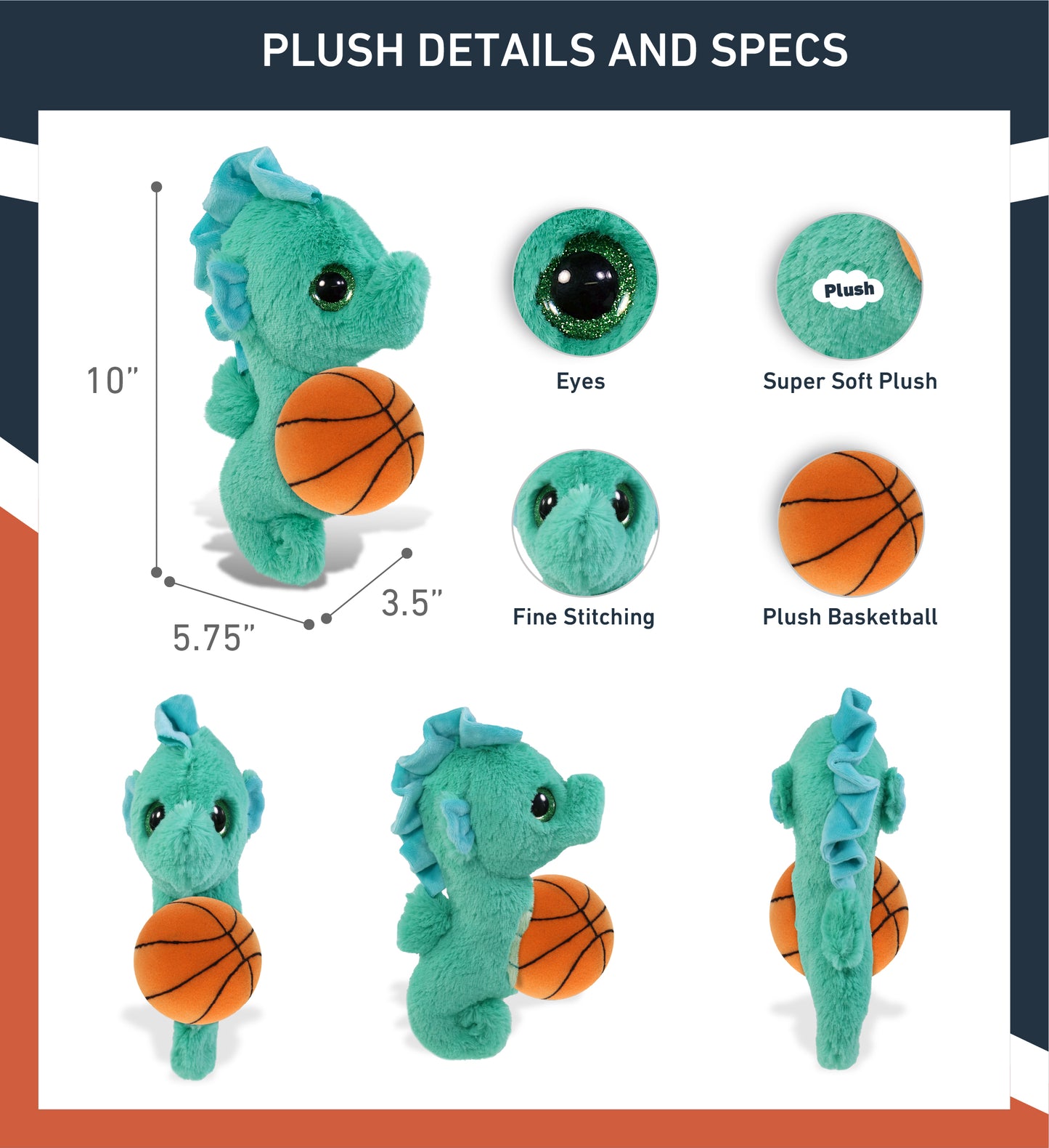 BIG EYE PLUSH - SEAHORSE WITH BASKETBALL PLUSH