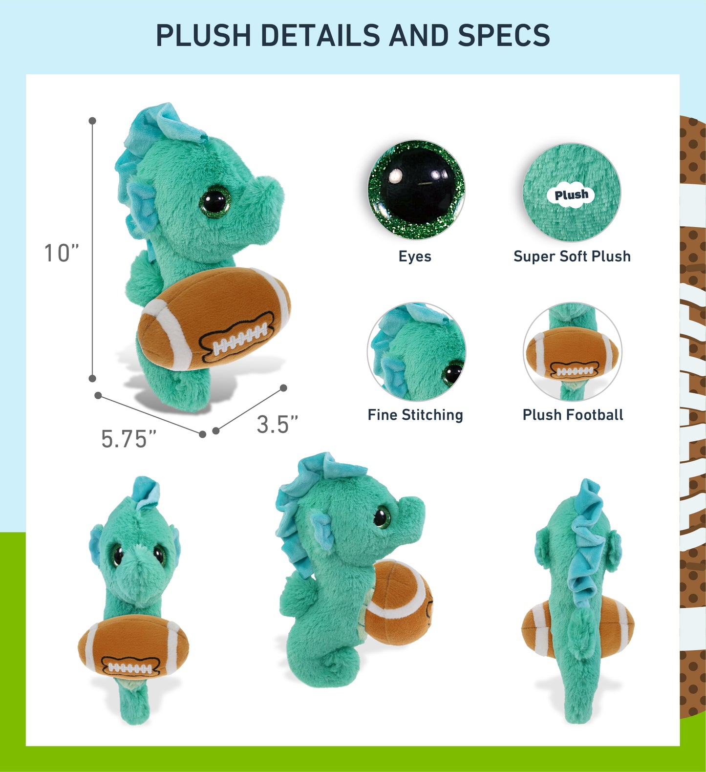 BIG EYE PLUSH - SEAHORSE WITH FOOTBALL PLUSH