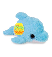 DolliBu Cute Big Eye Blue Dolphin with Yellow Easter Egg Plush Toy - 8 Inches