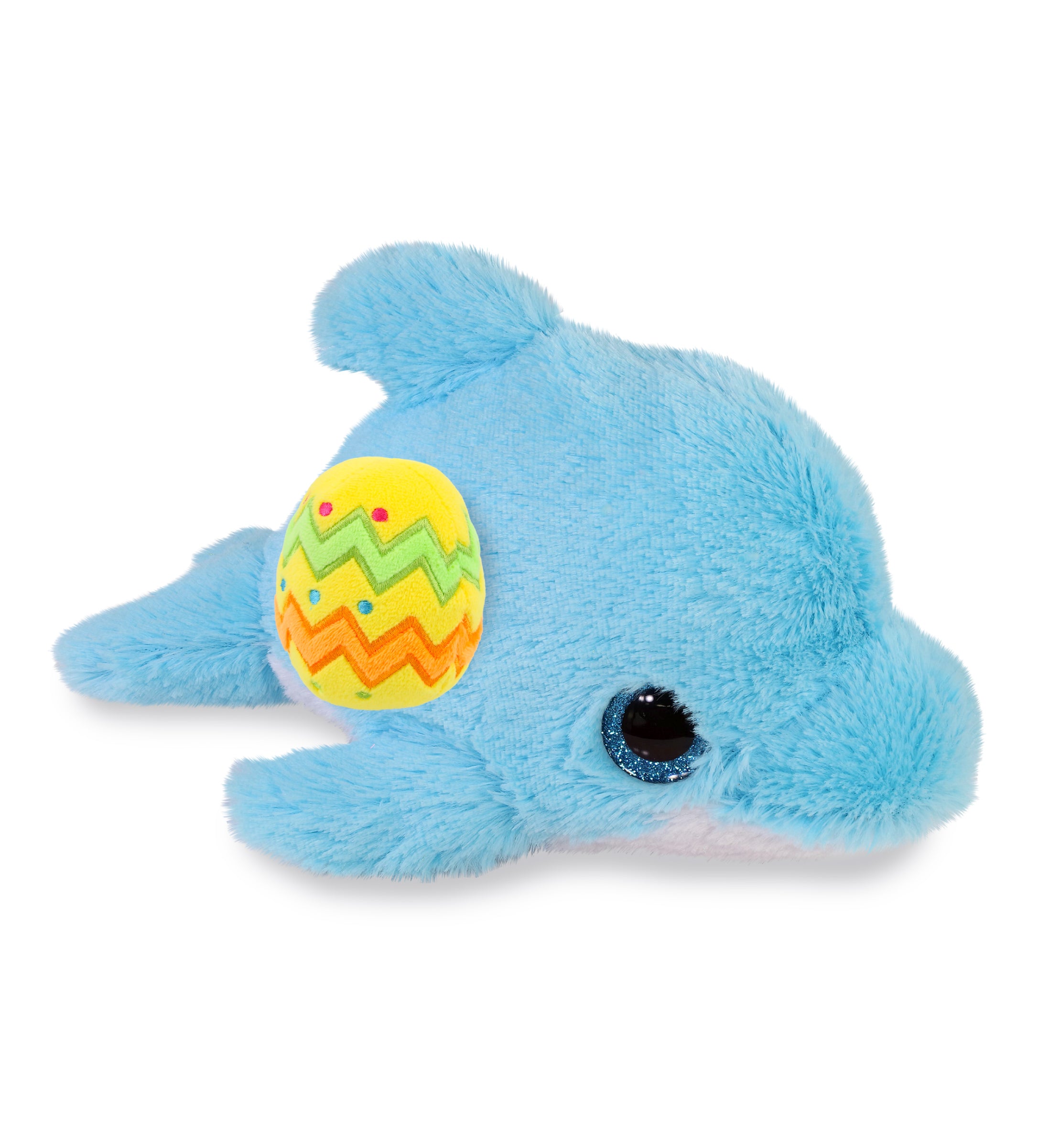 DolliBu Cute Big Eye Blue Dolphin with Yellow Easter Egg Plush Toy - 8 Inches