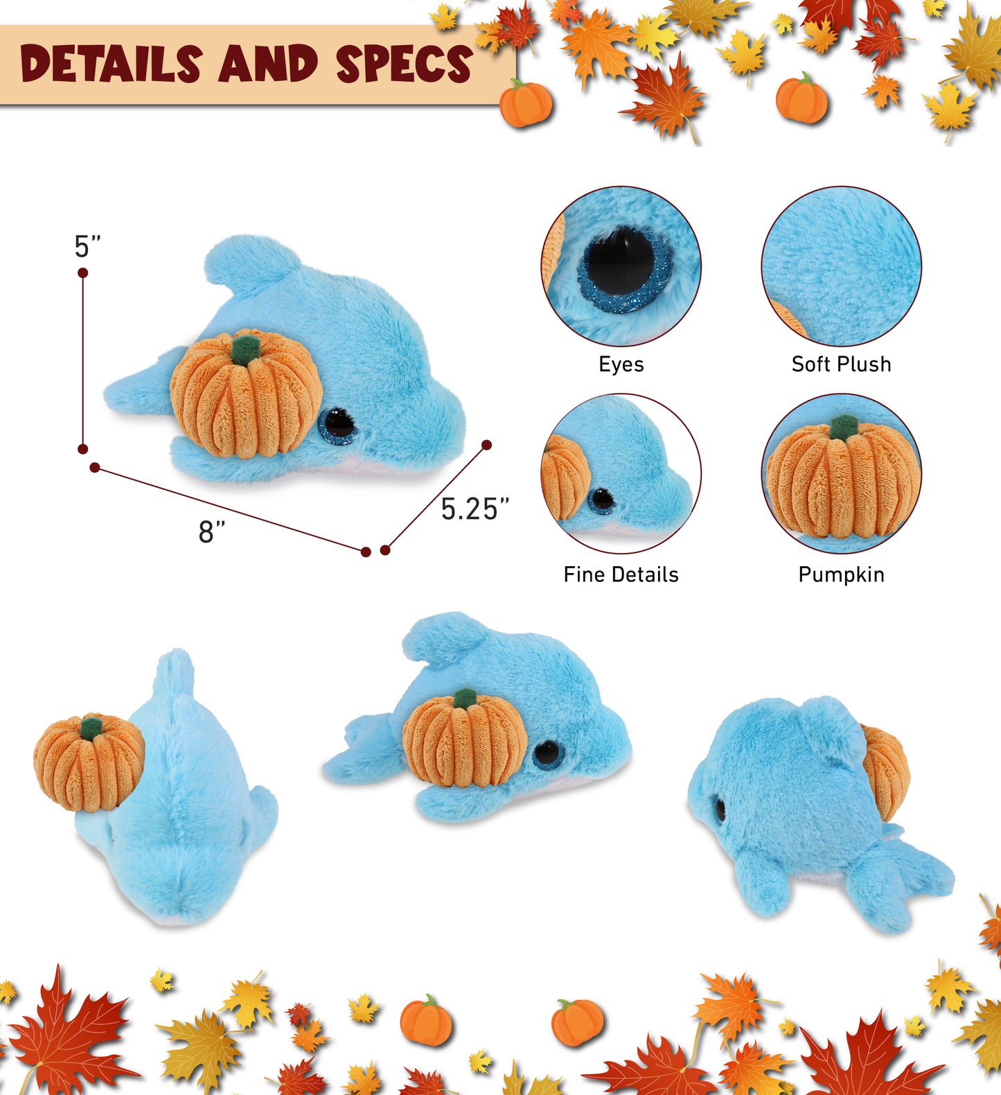 BIG EYE PLUSH - BLUE DOLPHIN WITH PUMPKIN PLUSH
