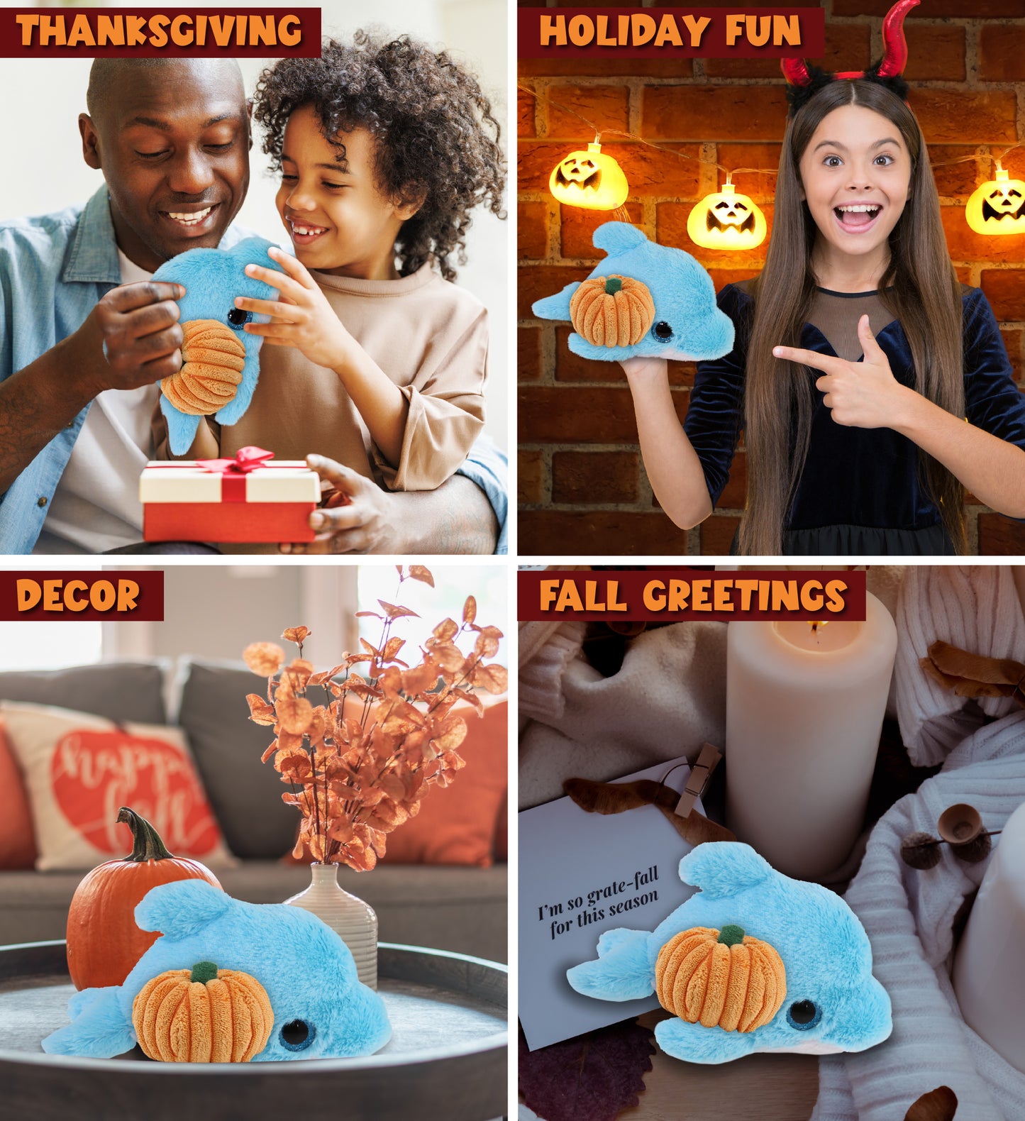 BIG EYE PLUSH - BLUE DOLPHIN WITH PUMPKIN PLUSH