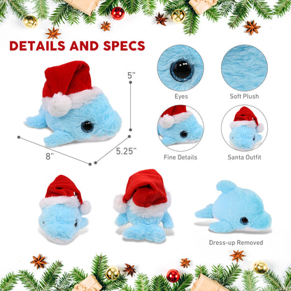 BIG EYE PLUSH - BLUE DOLPHIN WITH SANTA DRESS UP