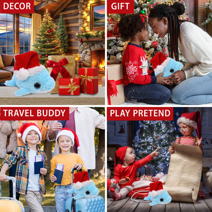 BIG EYE PLUSH - BLUE DOLPHIN WITH SANTA DRESS UP