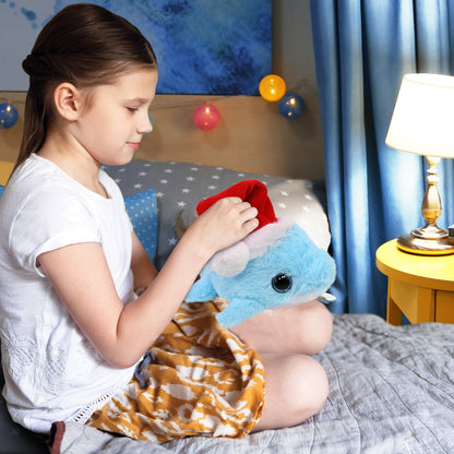 BIG EYE PLUSH - BLUE DOLPHIN WITH SANTA DRESS UP