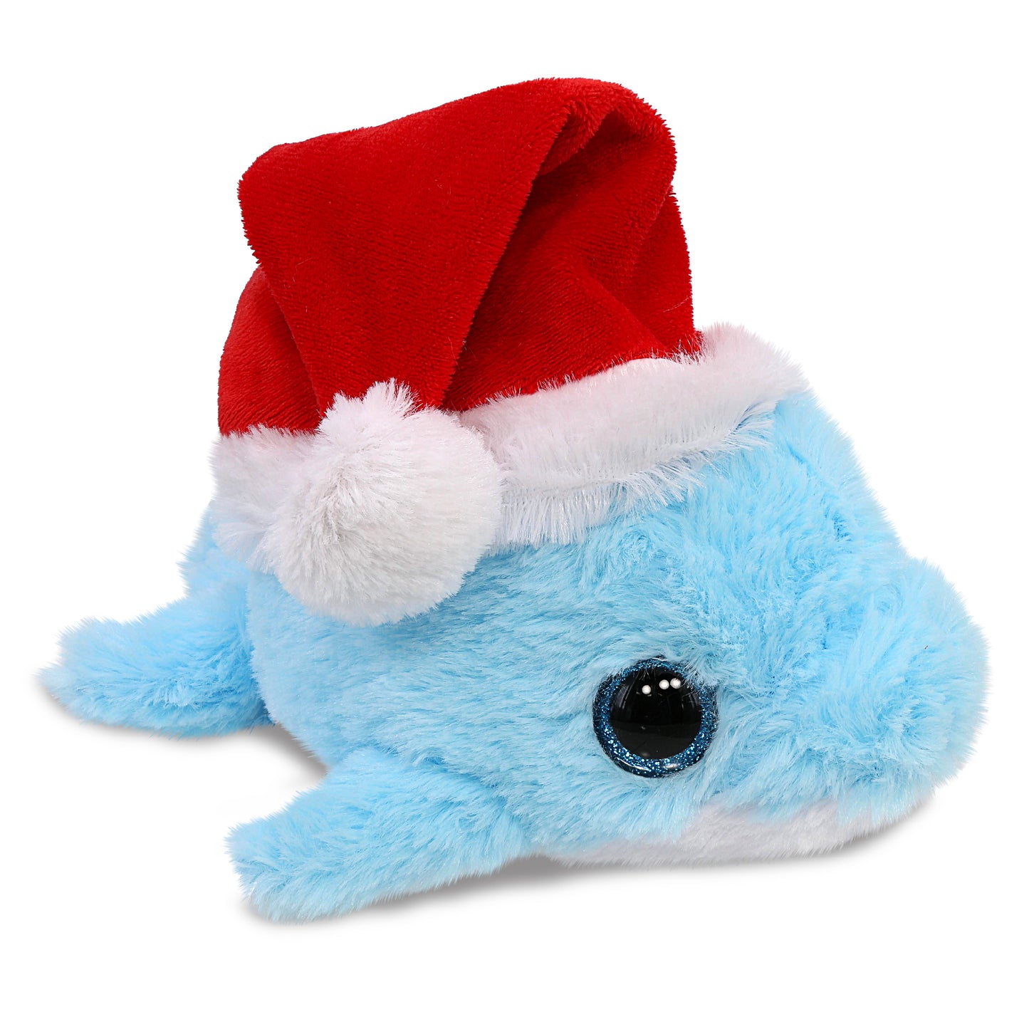 BIG EYE PLUSH - BLUE DOLPHIN WITH SANTA DRESS UP