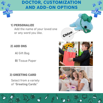 BIG EYE PLUSH - BLUE DOLPHIN WITH DOCTOR DRESS UP