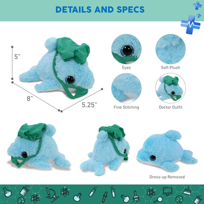 BIG EYE PLUSH - BLUE DOLPHIN WITH DOCTOR DRESS UP