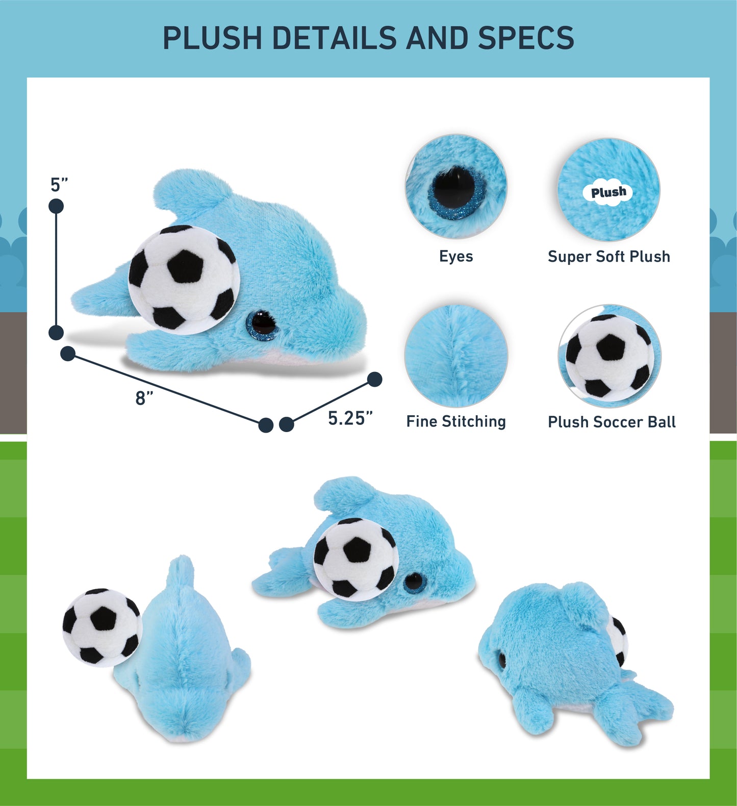 BIG EYE PLUSH - BLUE DOLPHIN WITH SOCCER PLUSH