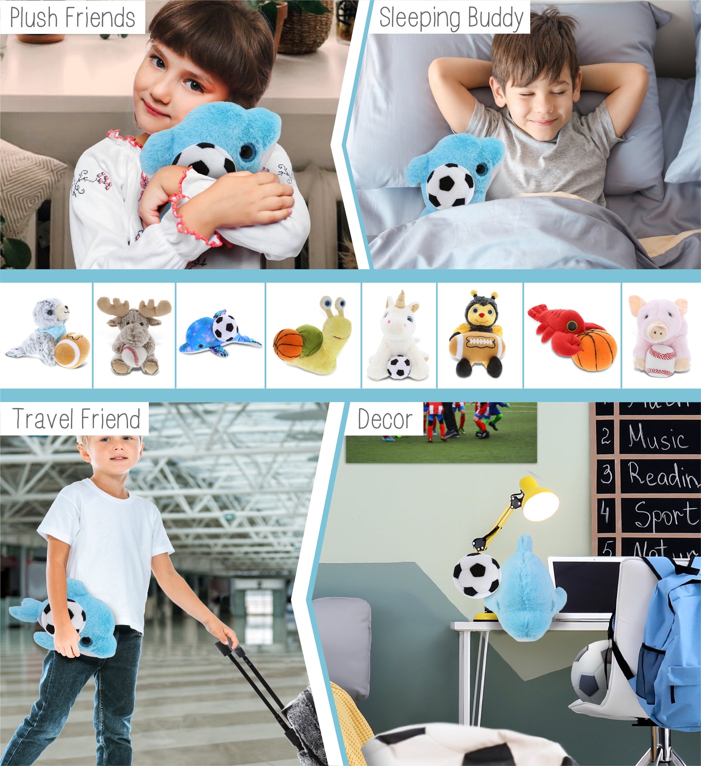 BIG EYE PLUSH - BLUE DOLPHIN WITH SOCCER PLUSH