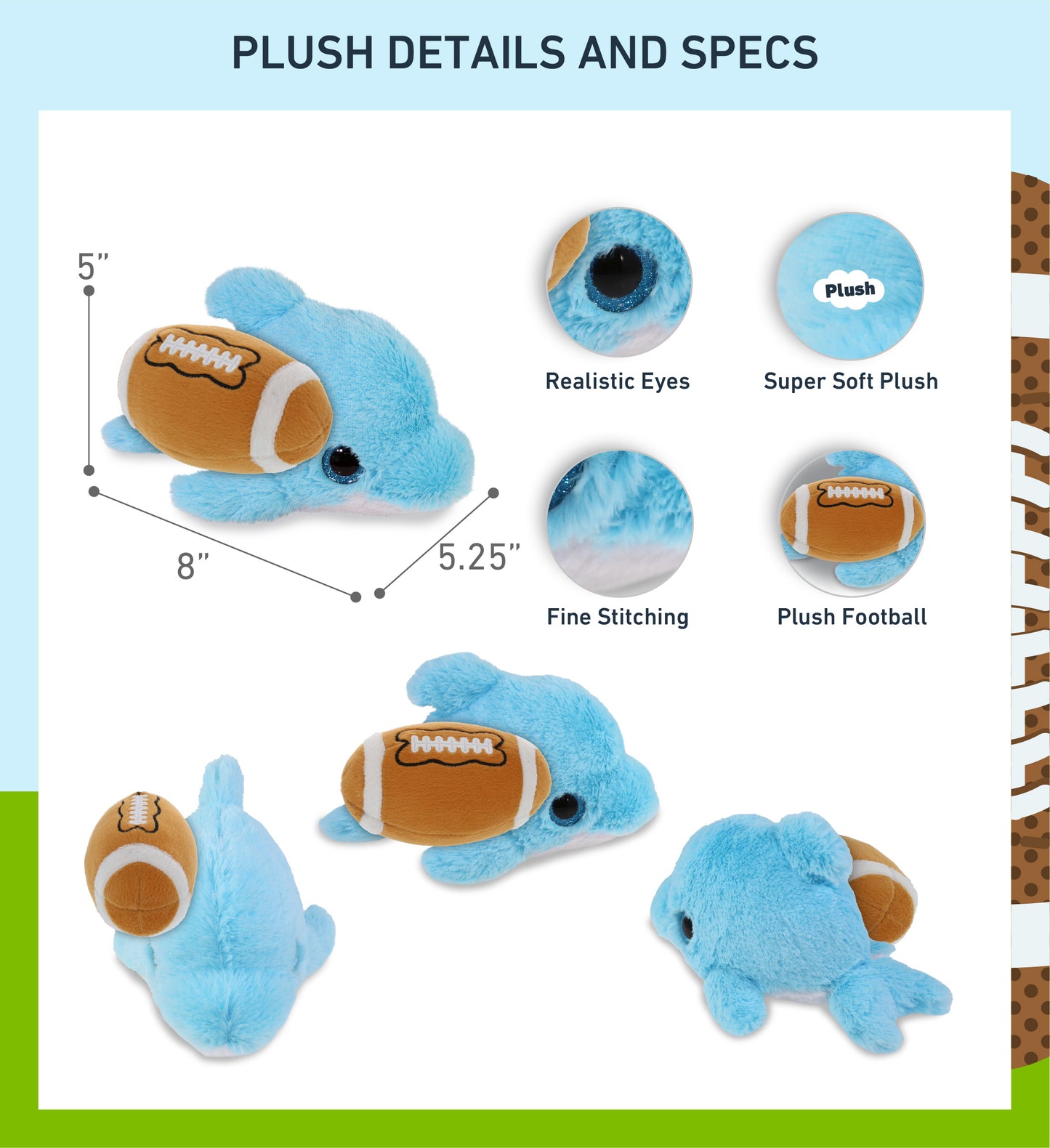 BIG EYE PLUSH - BLUE DOLPHIN WITH FOOTBALL PLUSH