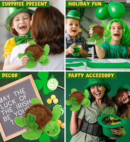 DolliBu Big Eye Sea Turtle Stuffed Animal with Green Plush Shamrock - 8.75 Inch
