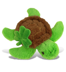 DolliBu Big Eye Sea Turtle Stuffed Animal with Green Plush Shamrock - 8.75 Inch