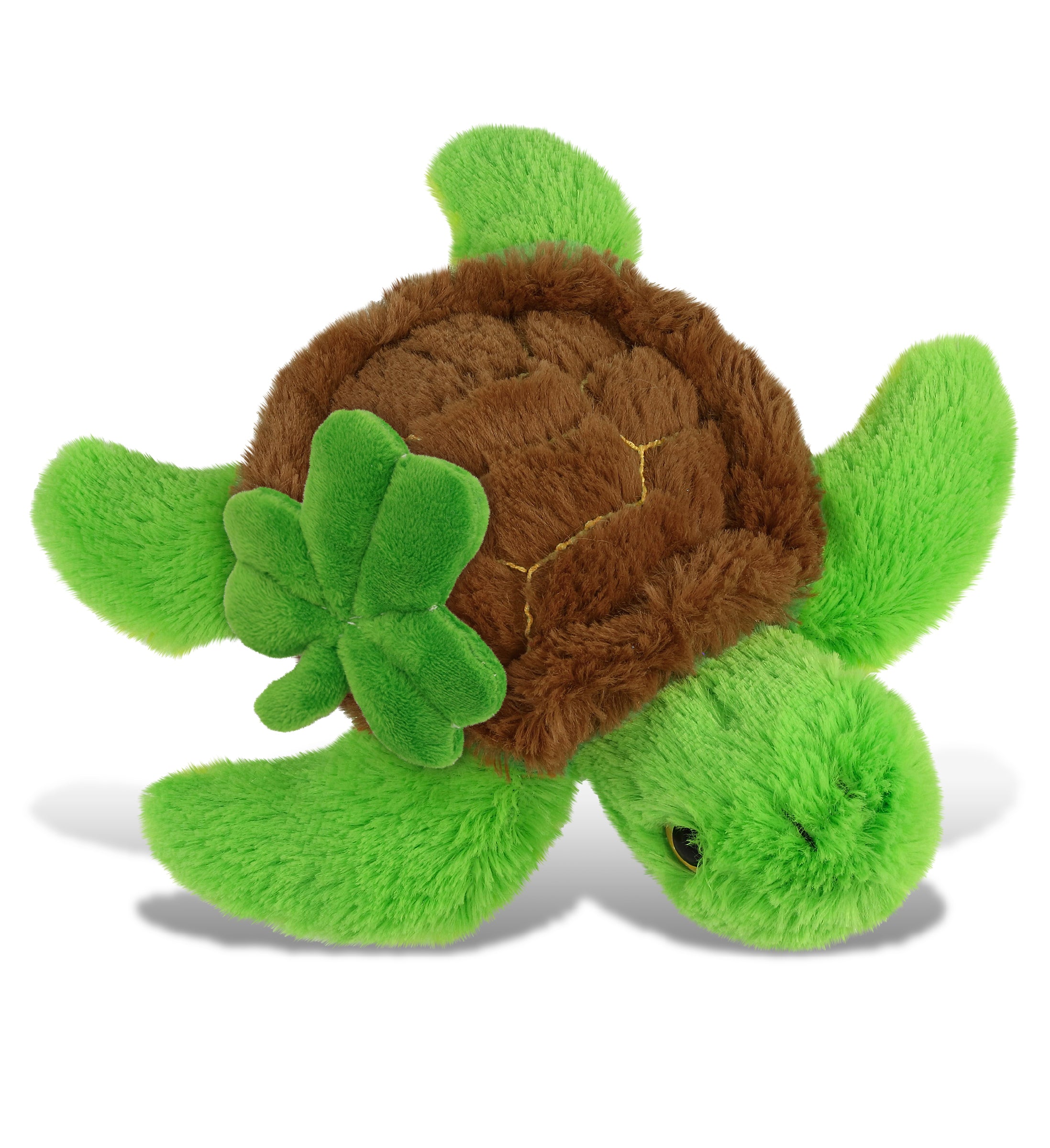 DolliBu Big Eye Sea Turtle Stuffed Animal with Green Plush Shamrock - 8.75 Inch