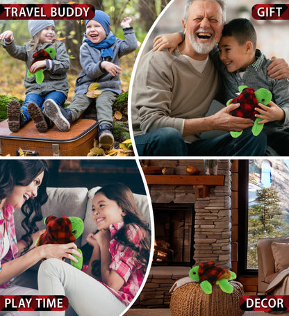 BIG EYE PLUSH - SEA TURTLE WITH RED PLAID HOODIE