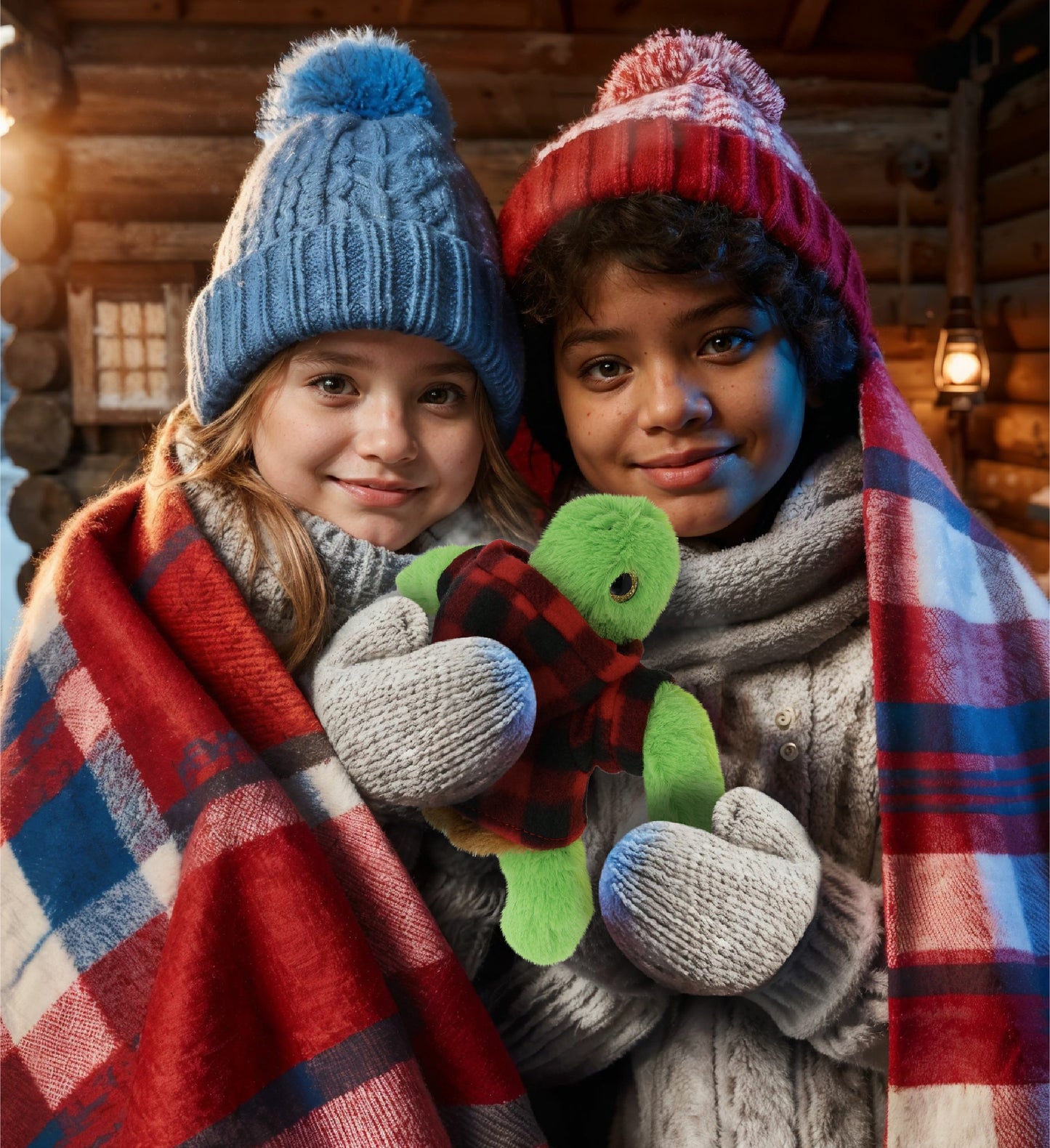 BIG EYE PLUSH - SEA TURTLE WITH RED PLAID HOODIE