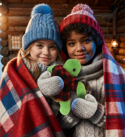 BIG EYE PLUSH - SEA TURTLE WITH RED PLAID HOODIE