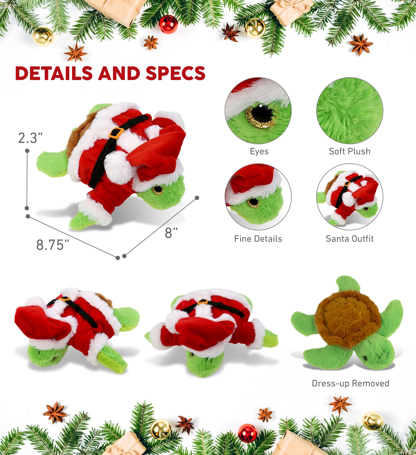 BIG EYE PLUSH - SEA TURTLE WITH SANTA DRESS UP