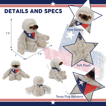 SUPER SOFT PLUSH - SLOTH WITH TEXAS FLAG BANDANA
