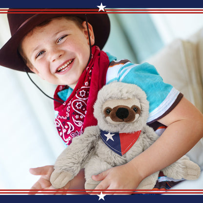 SUPER SOFT PLUSH - SLOTH WITH TEXAS FLAG BANDANA