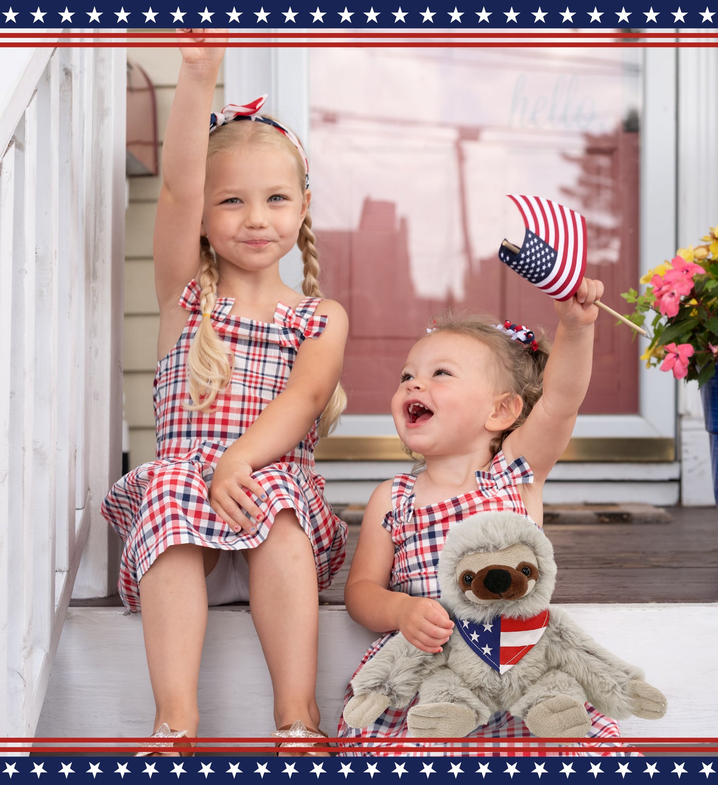 SUPER SOFT PLUSH - SLOTH WITH USA FLAG BANDANA