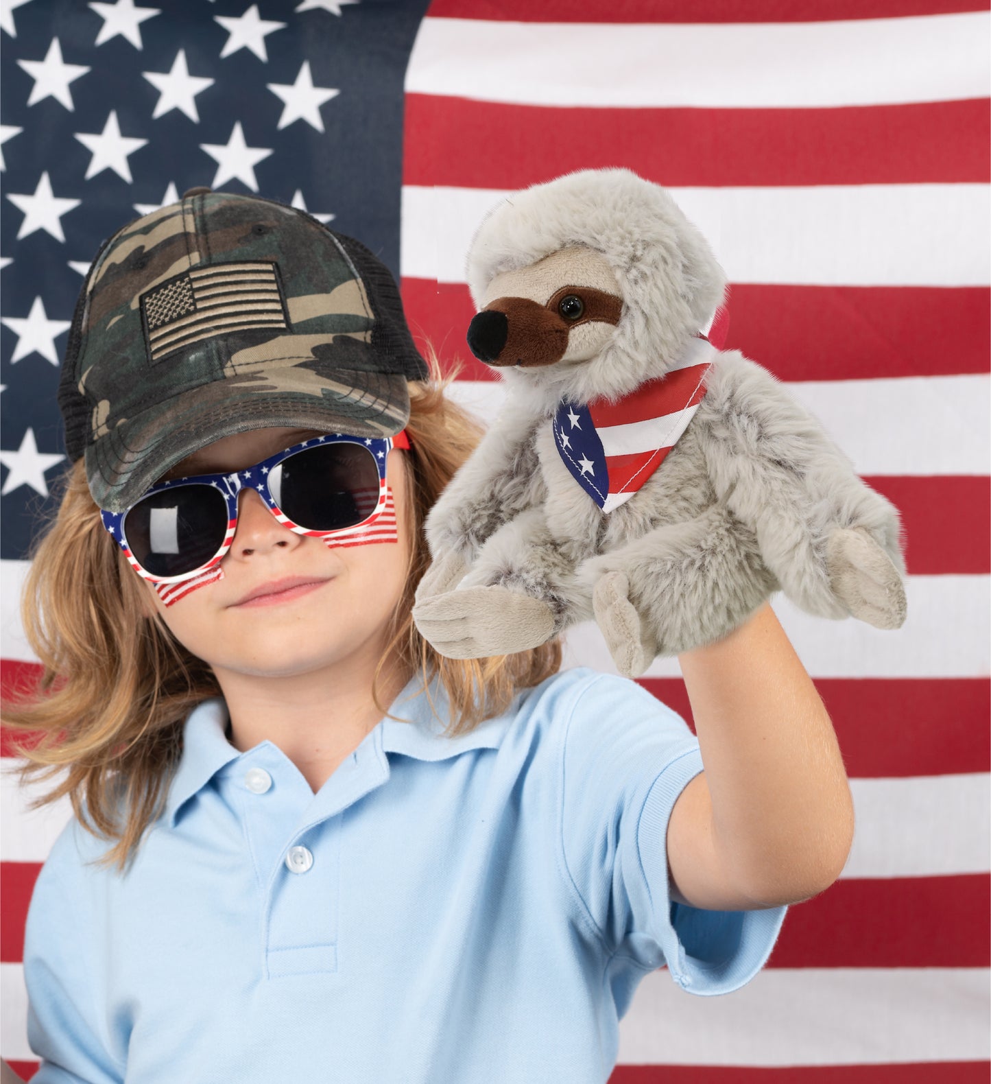 SUPER SOFT PLUSH - SLOTH WITH USA FLAG BANDANA