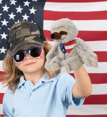SUPER SOFT PLUSH - SLOTH WITH USA FLAG BANDANA