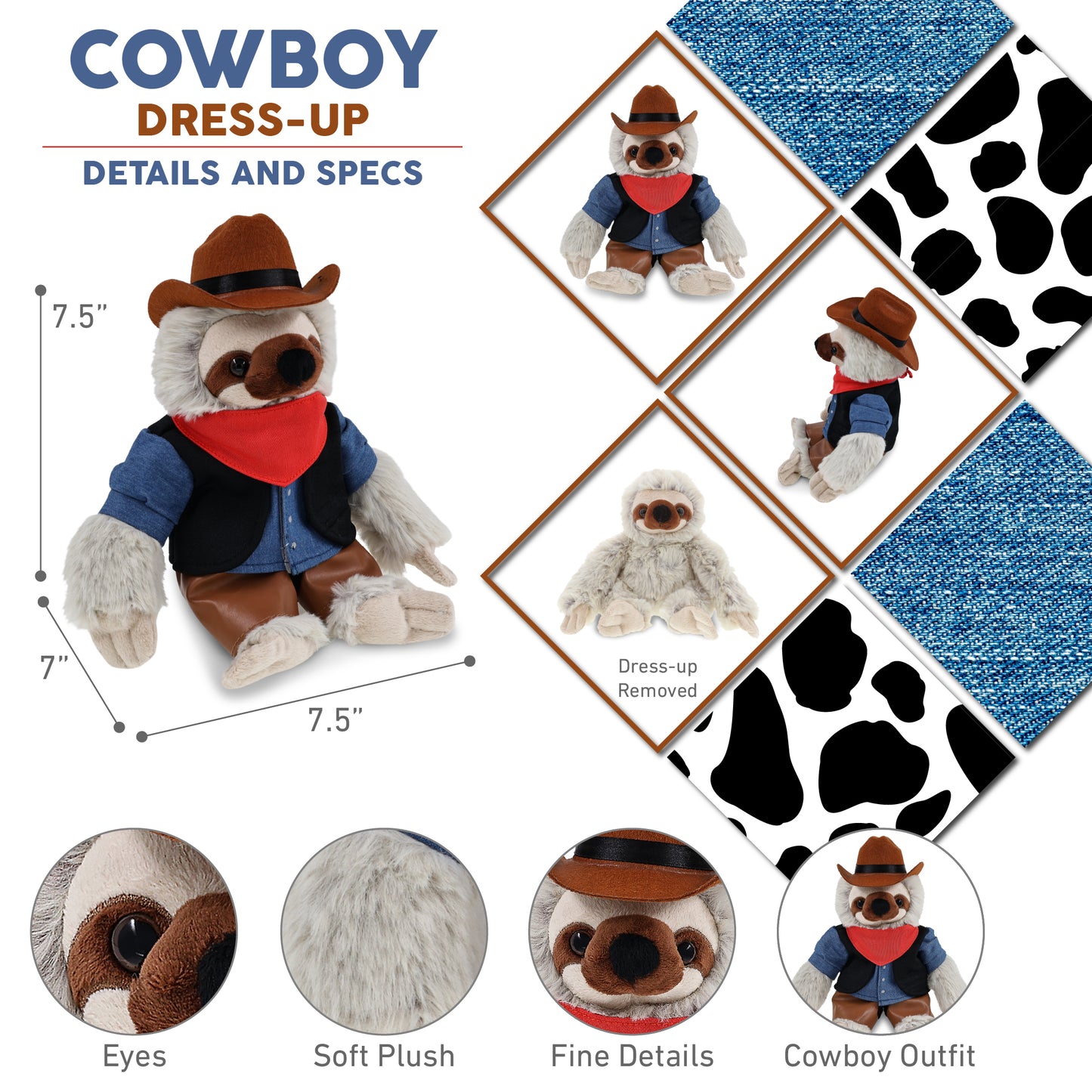 SUPER SOFT PLUSH - SLOTH COWBOY DRESS UP