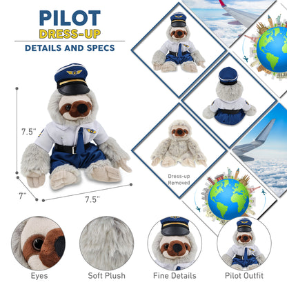 SUPER SOFT PLUSH - SLOTH WITH PILOT DRESS UP