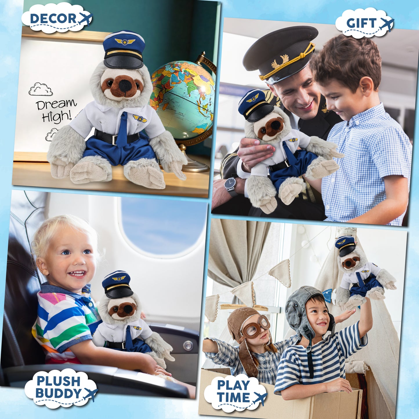 SUPER SOFT PLUSH - SLOTH WITH PILOT DRESS UP