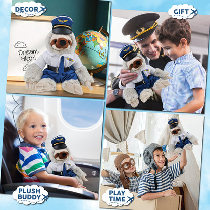 SUPER SOFT PLUSH - SLOTH WITH PILOT DRESS UP